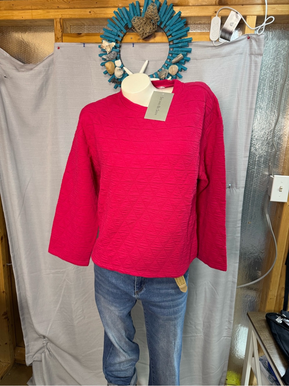 NWT Seen And Be Seen Barbie Pink Textured Crewneck Top